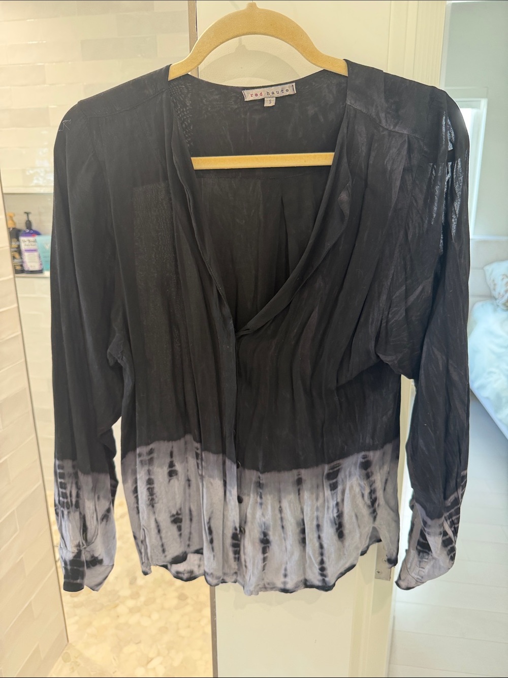 Red Haute Black and White Tie-Dye Long Sleeve Blouse